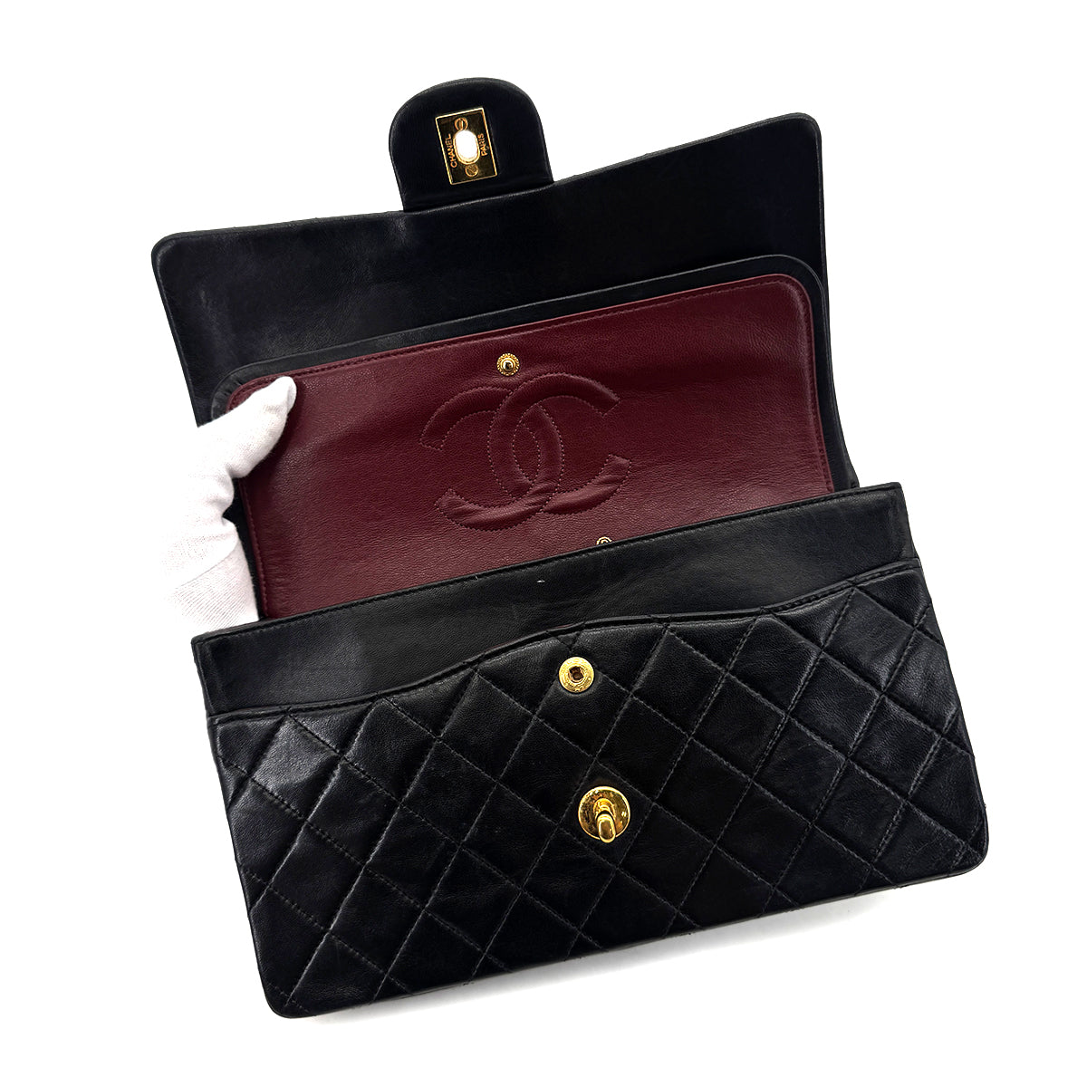 CHANEL VINTAGE CLASSIC FLAP MEDIUM CHAIN SHOULDER BAG BLACK LAMB SKIN 90293304