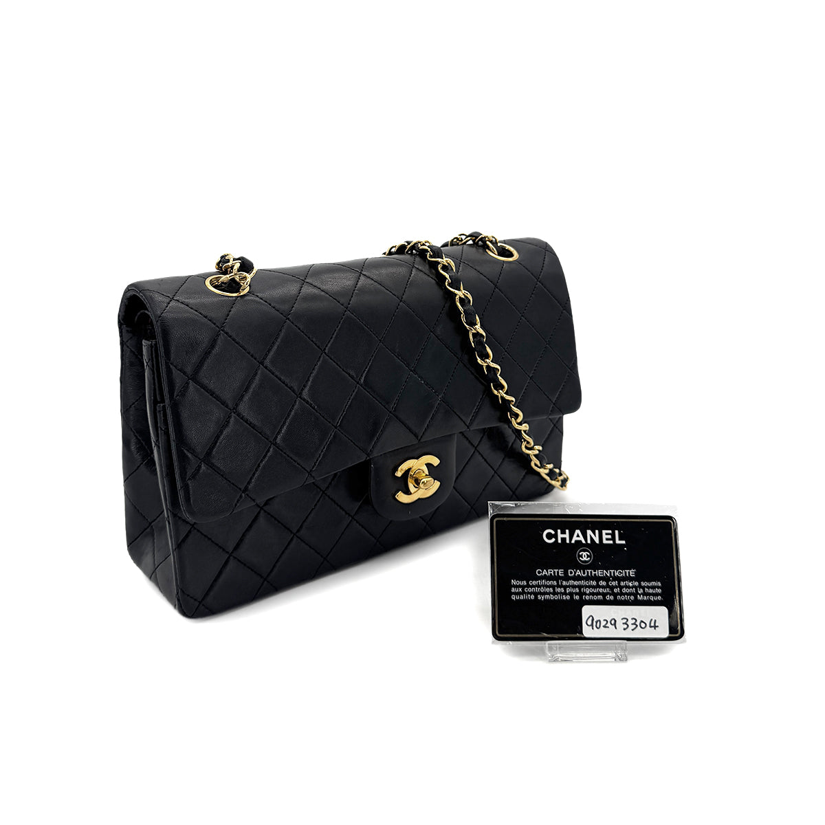 CHANEL VINTAGE CLASSIC FLAP MEDIUM CHAIN SHOULDER BAG BLACK LAMB SKIN 90293304