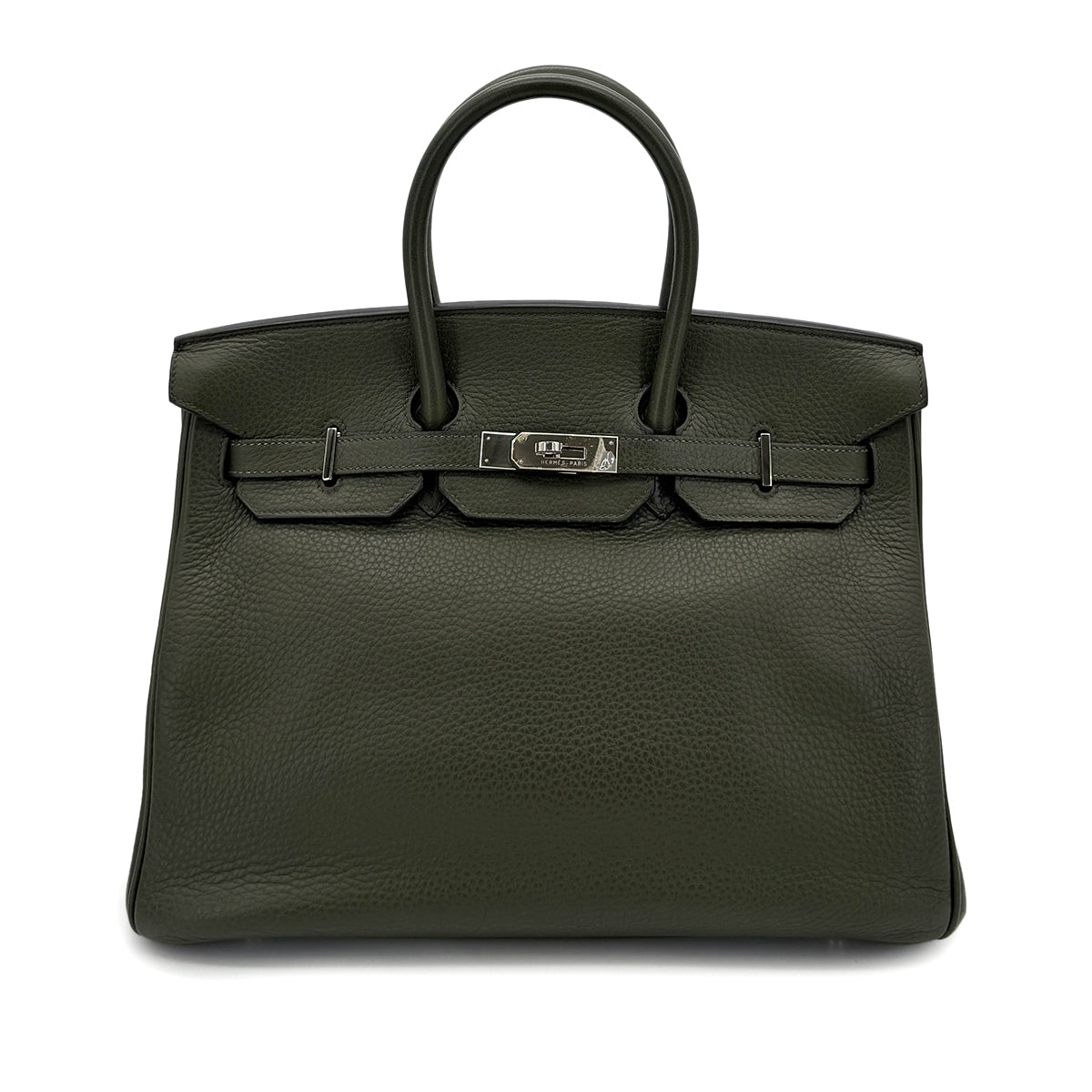 HERMES BIRKIN 35 VERT OLIVE TAURILLON CLEMENCE HAND BAG □E SHW 90293503