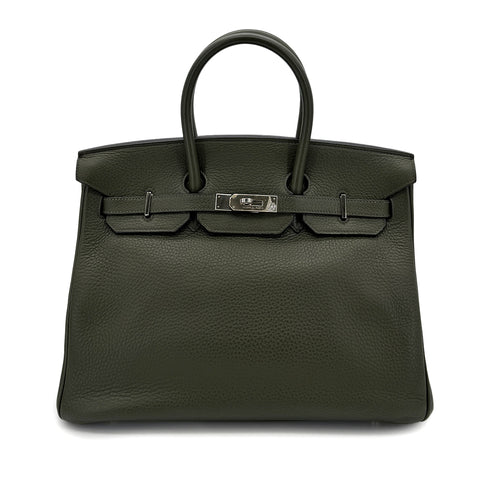 HERMES BIRKIN 35 VERT OLIVE TAURILLON CLEMENCE HAND BAG □E SHW 90293503 - PURPOSE