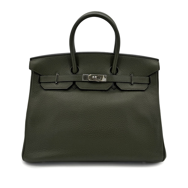 HERMES BIRKIN 35 VERT OLIVE TAURILLON CLEMENCE HAND BAG □E SHW 90293503 - PURPOSE