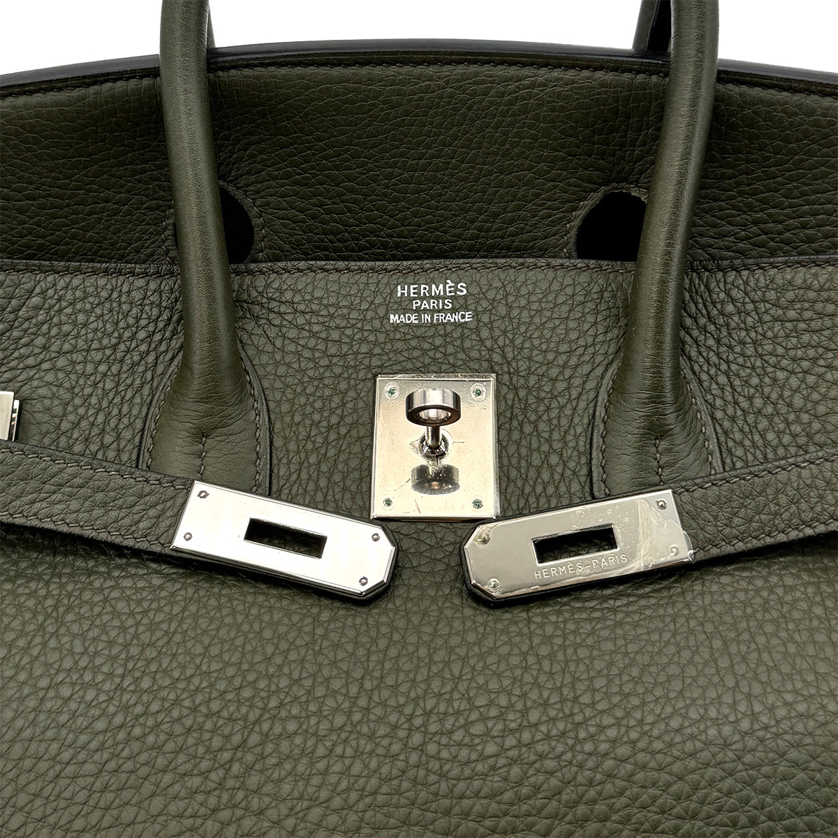 HERMES BIRKIN 35 VERT OLIVE TAURILLON CLEMENCE HAND BAG □E SHW 90293503