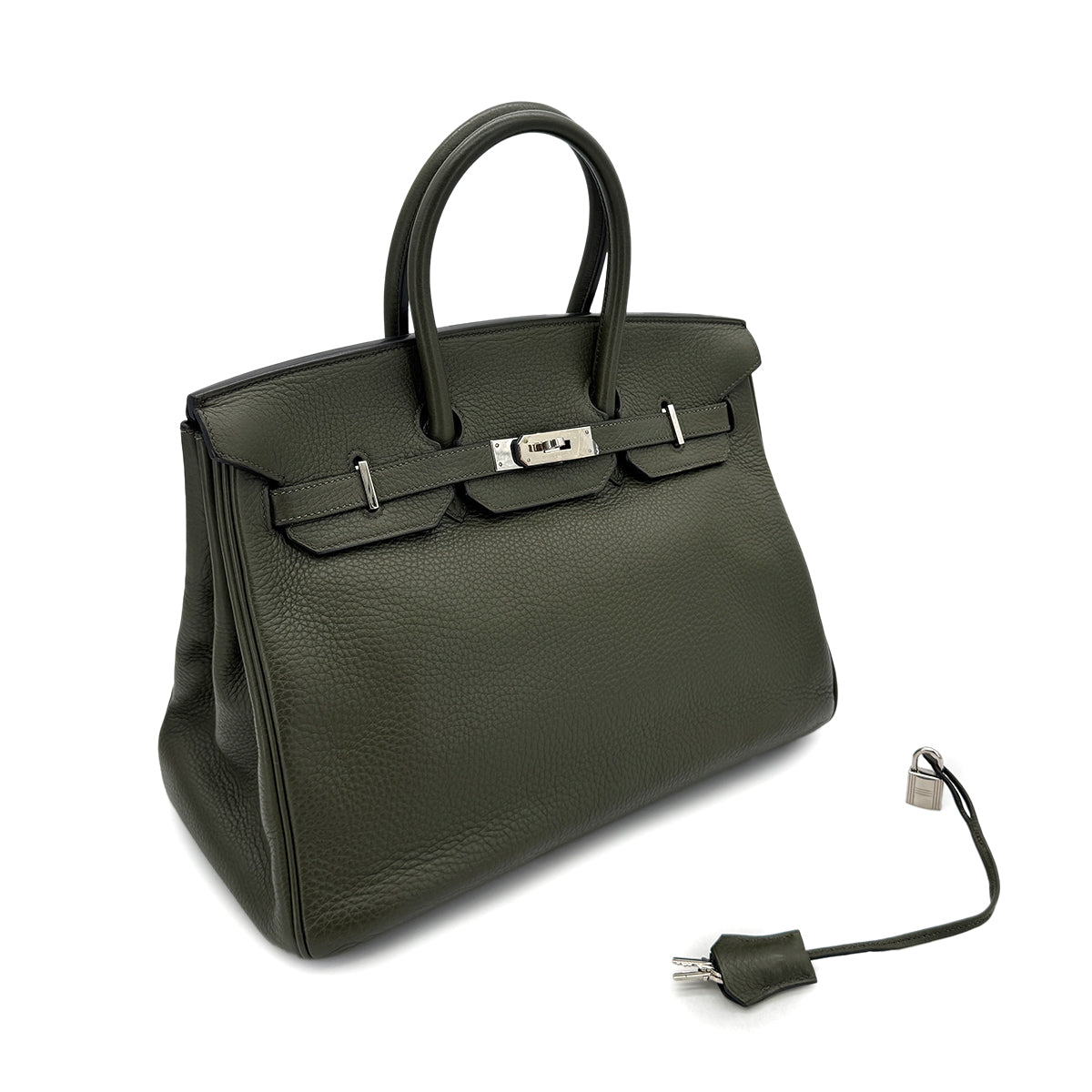 HERMES BIRKIN 35 VERT OLIVE TAURILLON CLEMENCE HAND BAG □E SHW 90293503