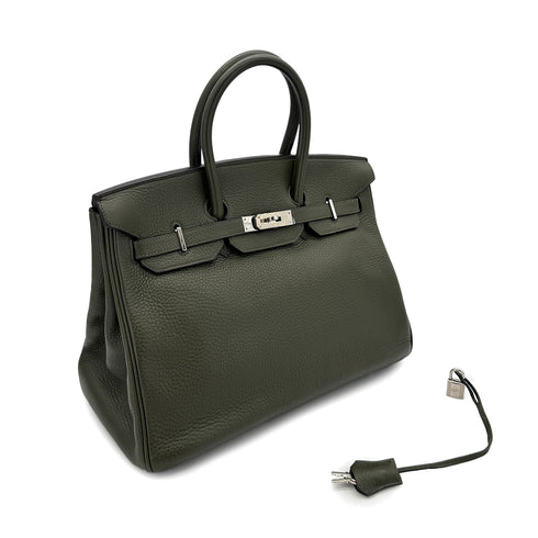 HERMES BIRKIN 35 VERT OLIVE TAURILLON CLEMENCE HAND BAG □E SHW 90293503 - PURPOSE