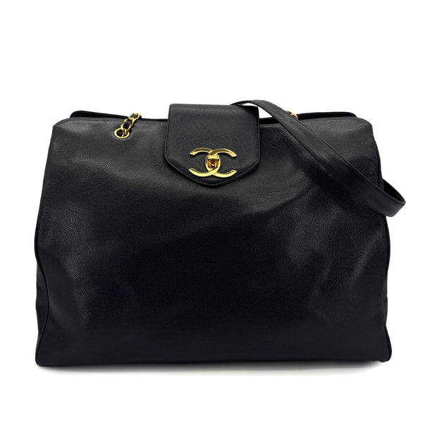 CHANEL VINTAGE SUPER MODEL CHAIN TOTE BAG BLACK CAVIAR SKIN 90293505