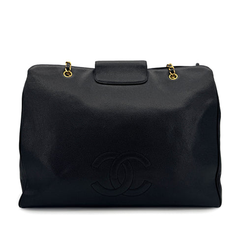 CHANEL VINTAGE SUPER MODEL CHAIN TOTE BAG BLACK CAVIAR SKIN 90293505 - PURPOSE
