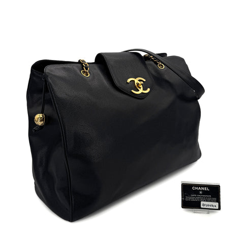CHANEL VINTAGE SUPER MODEL CHAIN TOTE BAG BLACK CAVIAR SKIN 90293505 - PURPOSE