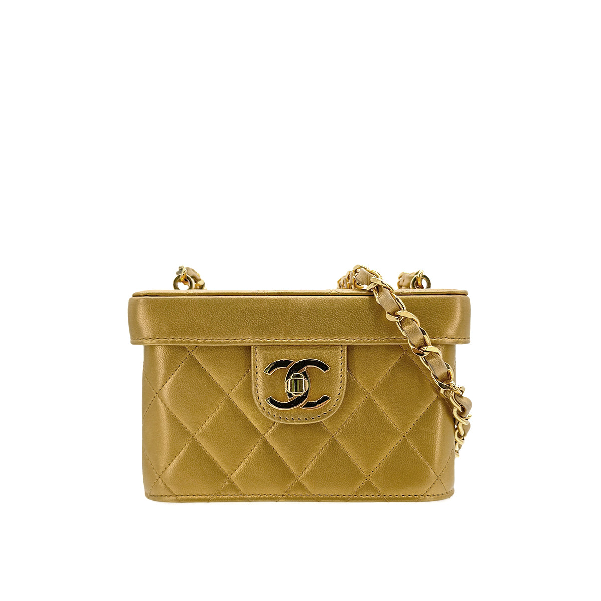 CHANEL VINTAGE CHAIN SHOULDER BANITY BAG GOLD LAMB SKIN 90293506