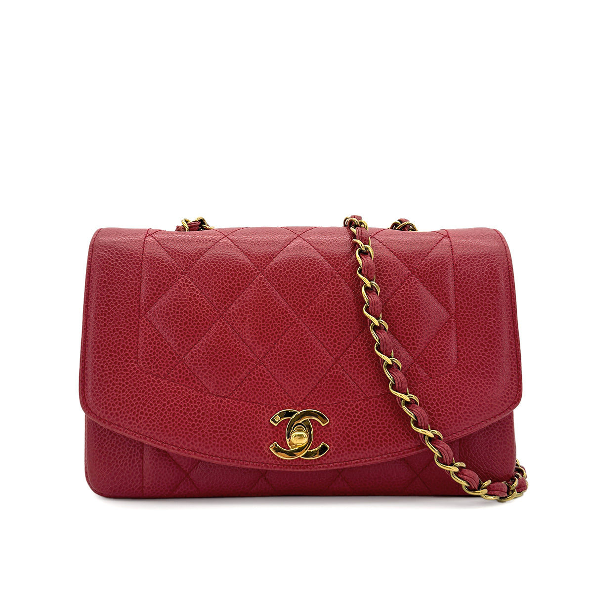 CHANEL VINTAGE DIANA SMALL CHAIN SHOULDER BAG RED CAVIAR SKIN 90293507
