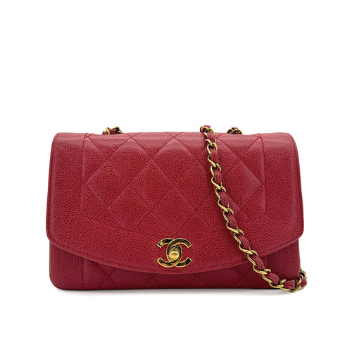 CHANEL VINTAGE DIANA SMALL CHAIN SHOULDER BAG RED CAVIAR SKIN 90293507 - PURPOSE