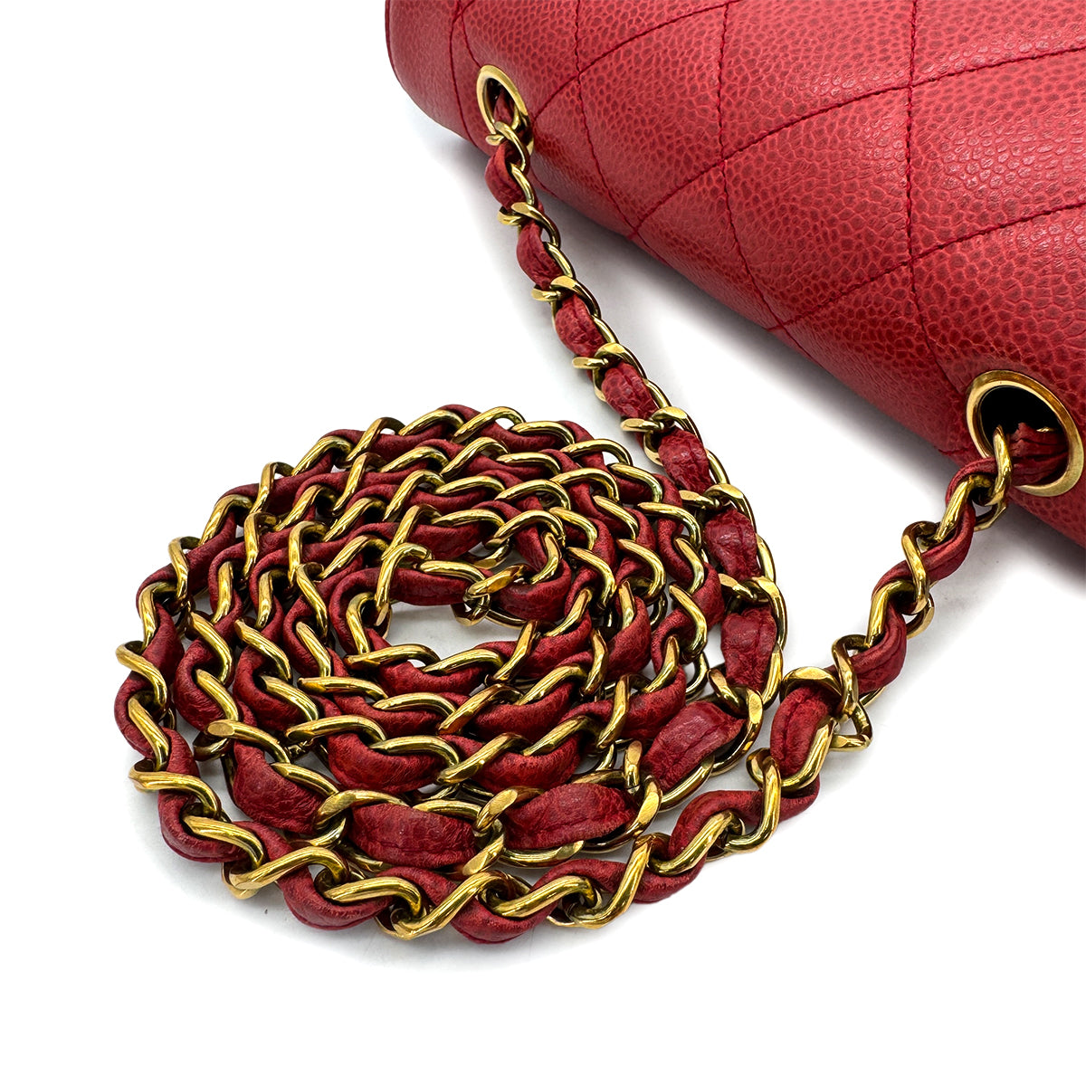 CHANEL VINTAGE DIANA SMALL CHAIN SHOULDER BAG RED CAVIAR SKIN 90293507