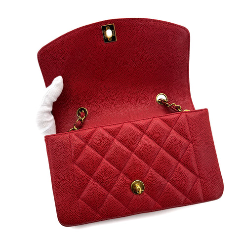 CHANEL VINTAGE DIANA SMALL CHAIN SHOULDER BAG RED CAVIAR SKIN 90293507 - PURPOSE