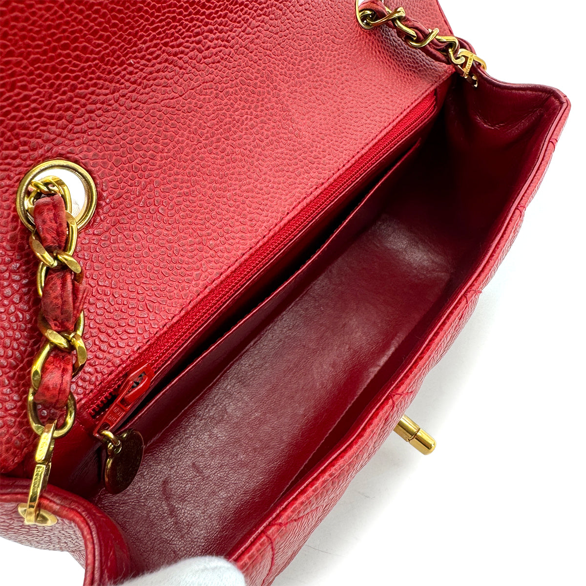 CHANEL VINTAGE DIANA SMALL CHAIN SHOULDER BAG RED CAVIAR SKIN 90293507