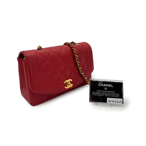 CHANEL VINTAGE DIANA SMALL CHAIN SHOULDER BAG RED CAVIAR SKIN 90293507 - PURPOSE