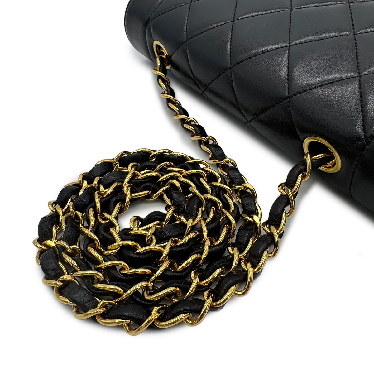 CHANEL VINTAGE DIANA SMALL CHAIN SHOULDER BAG BLACK LAMB SKIN 90293513