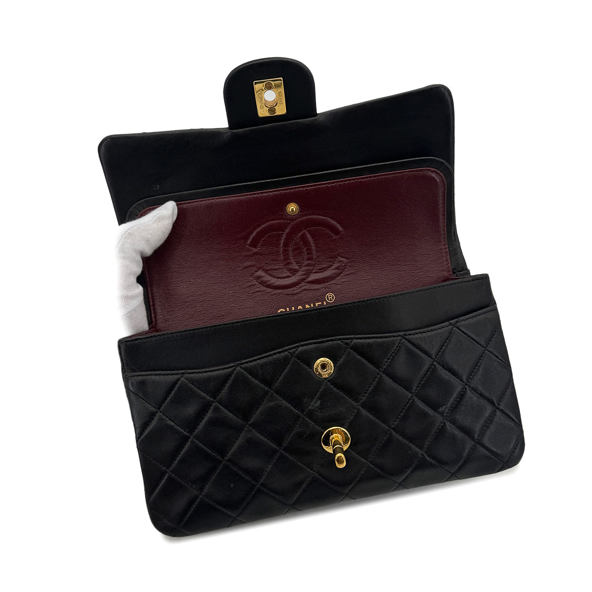 CHANEL VINTAGE CLASSIC FLAP SMALL CHAIN SHOULDER BAG BLACK LAMB SKIN 90293524