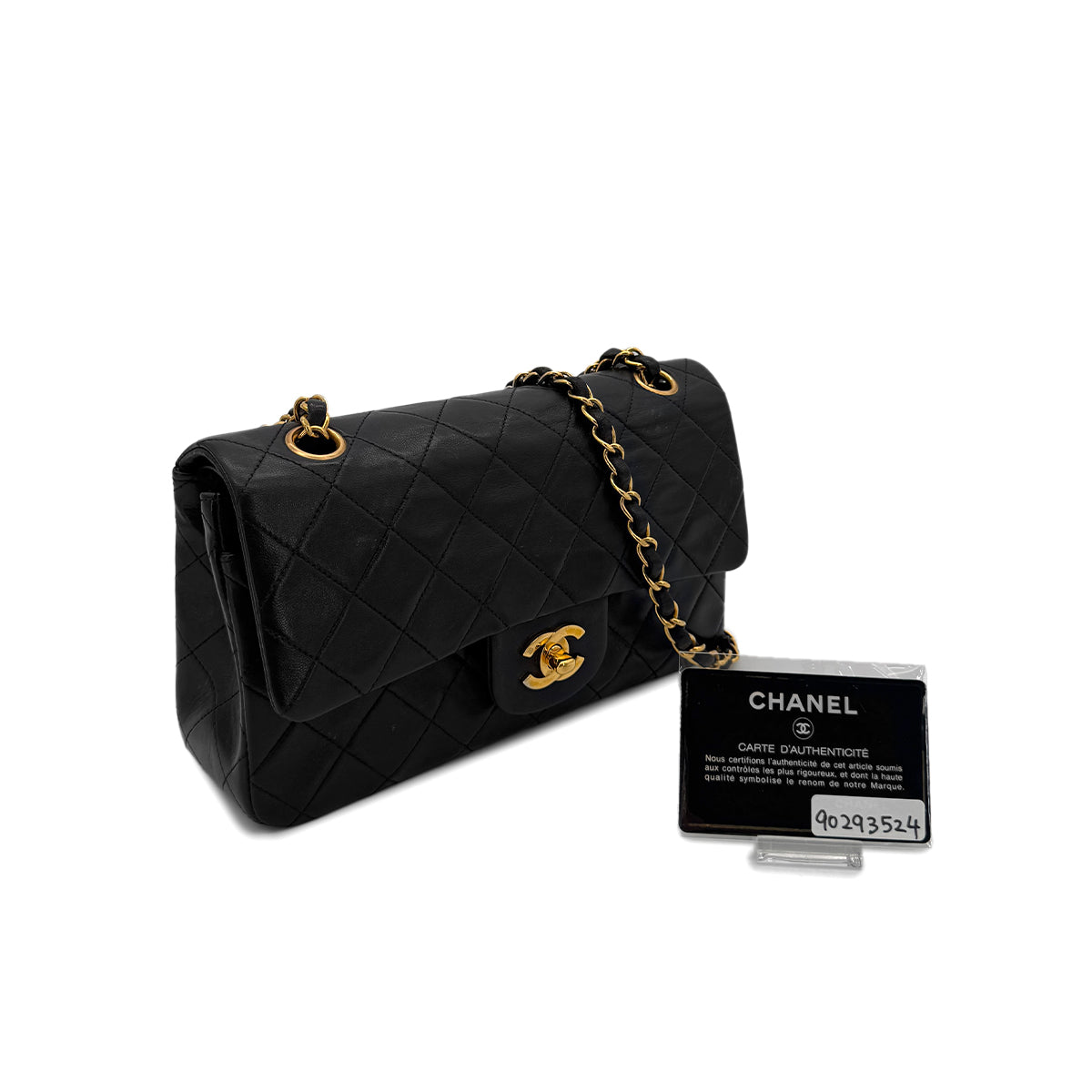 CHANEL VINTAGE CLASSIC FLAP SMALL CHAIN SHOULDER BAG BLACK LAMB SKIN 90293524