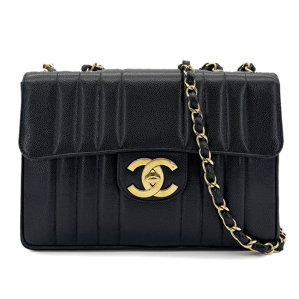 CHANEL VINTAGE MADEMOISELLE CHAIN SHOULDER BAG BLACK CAVIAR SKIN 90293534