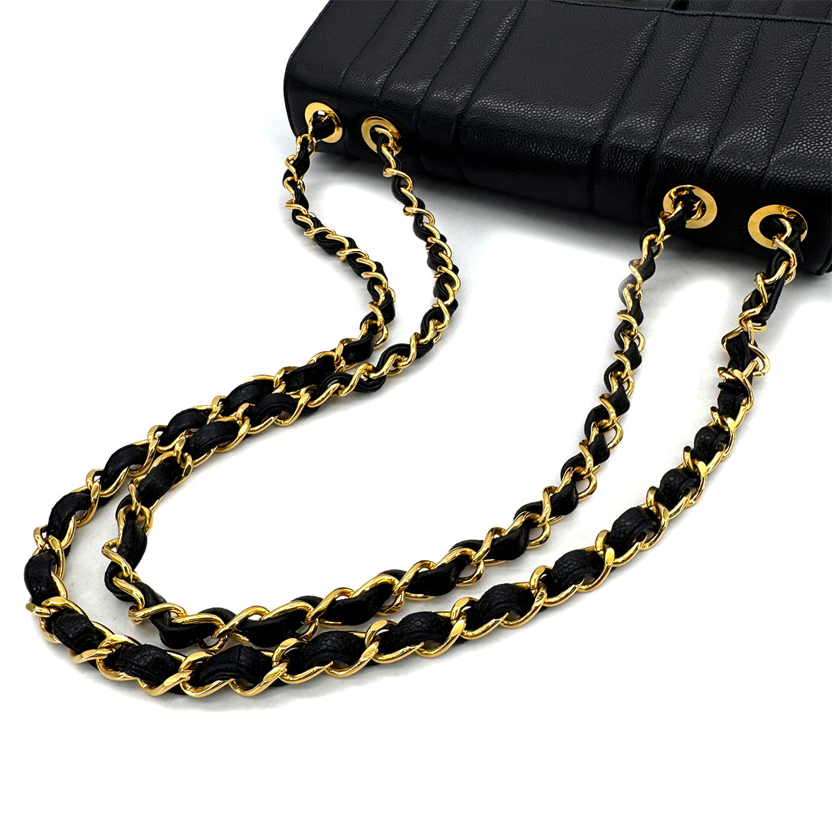 CHANEL VINTAGE MADEMOISELLE CHAIN SHOULDER BAG BLACK CAVIAR SKIN 90293534