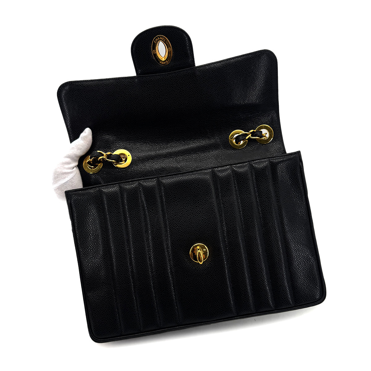 CHANEL VINTAGE MADEMOISELLE CHAIN SHOULDER BAG BLACK CAVIAR SKIN 90293534