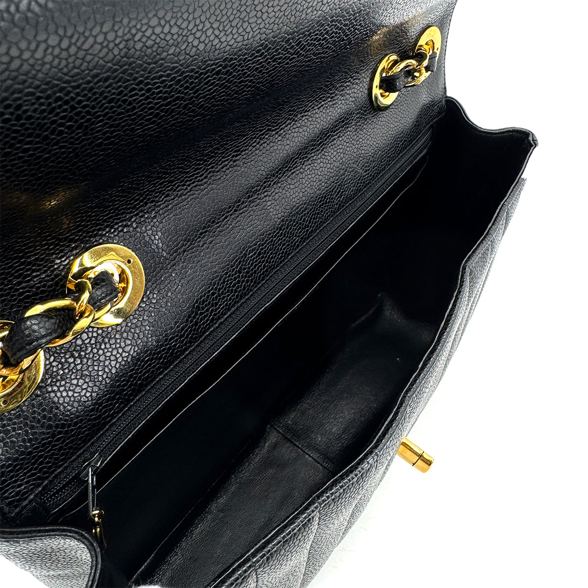 CHANEL VINTAGE MADEMOISELLE CHAIN SHOULDER BAG BLACK CAVIAR SKIN 90293534