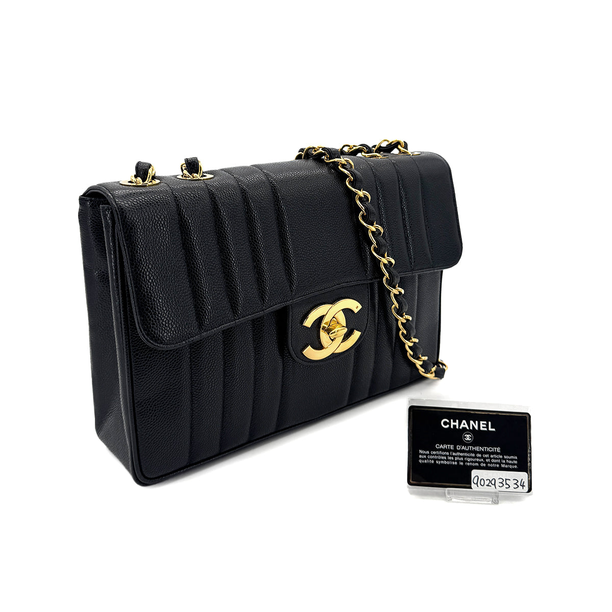 CHANEL VINTAGE MADEMOISELLE CHAIN SHOULDER BAG BLACK CAVIAR SKIN 90293534