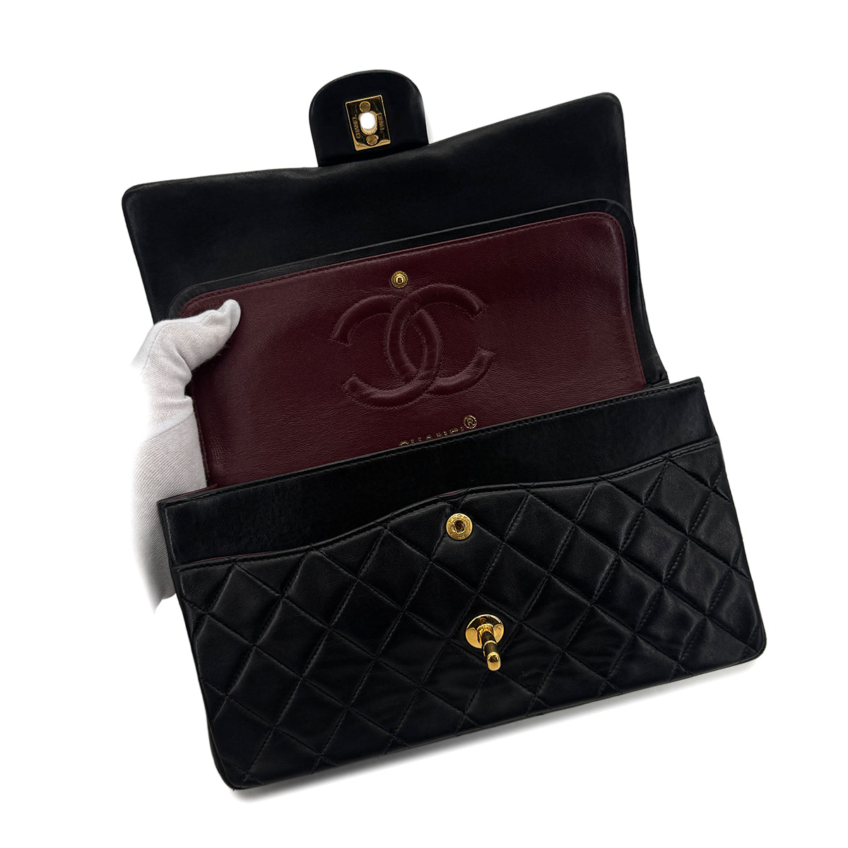 CHANEL VINTAGE CLASSIC FLAP MEDIUM CHAIN SHOULDER BAG BLACK LAMB SKIN 90293545