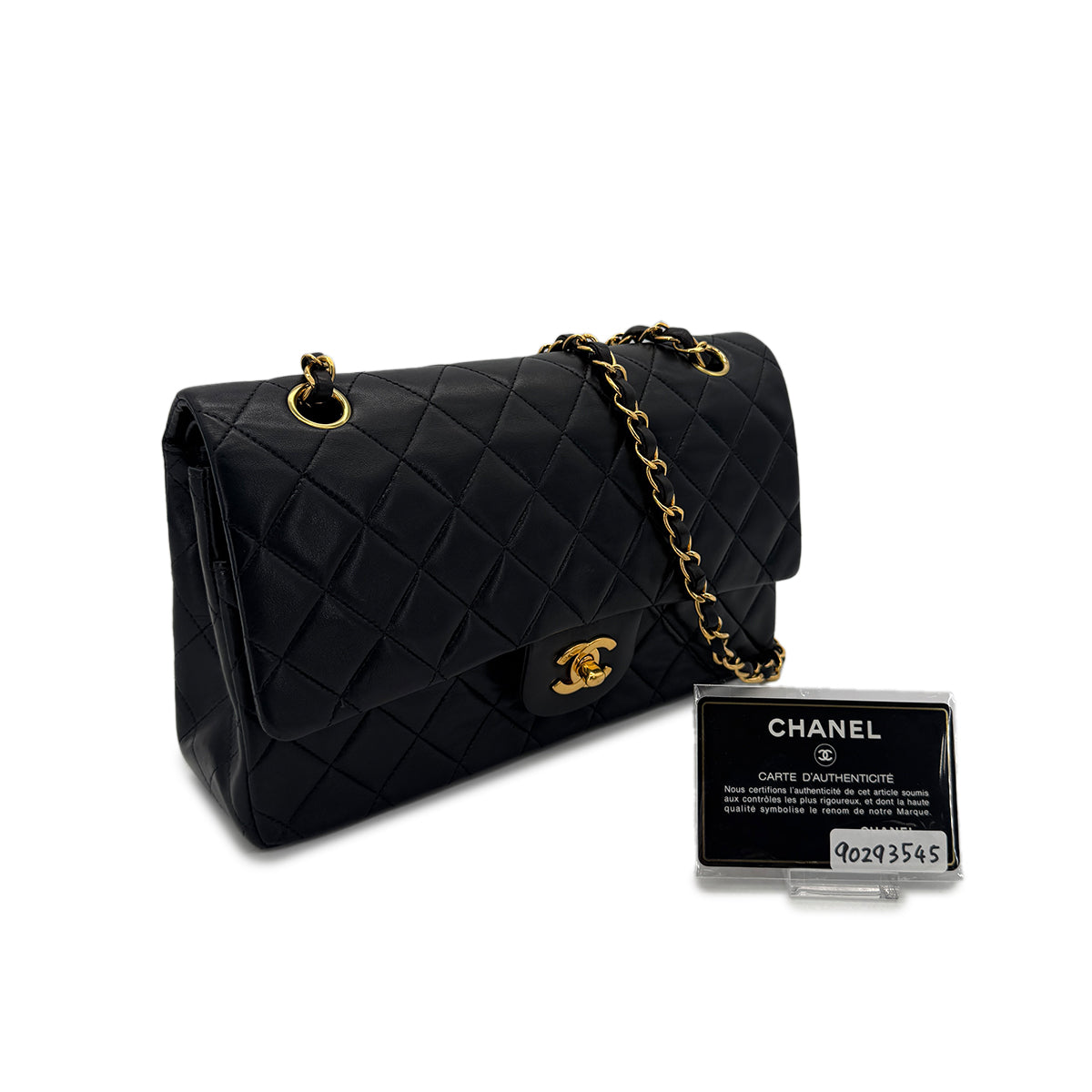 CHANEL VINTAGE CLASSIC FLAP MEDIUM CHAIN SHOULDER BAG BLACK LAMB SKIN 90293545