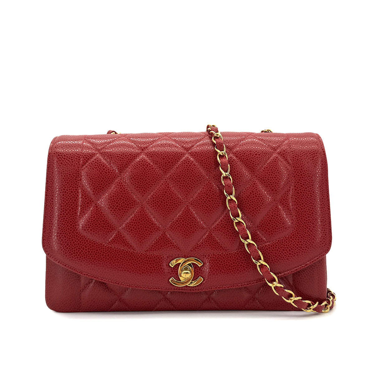 CHANEL VINTAGE DIANA MEDIUM CHAIN SHOULDER BAG RED CAVIAR SKIN 90293549