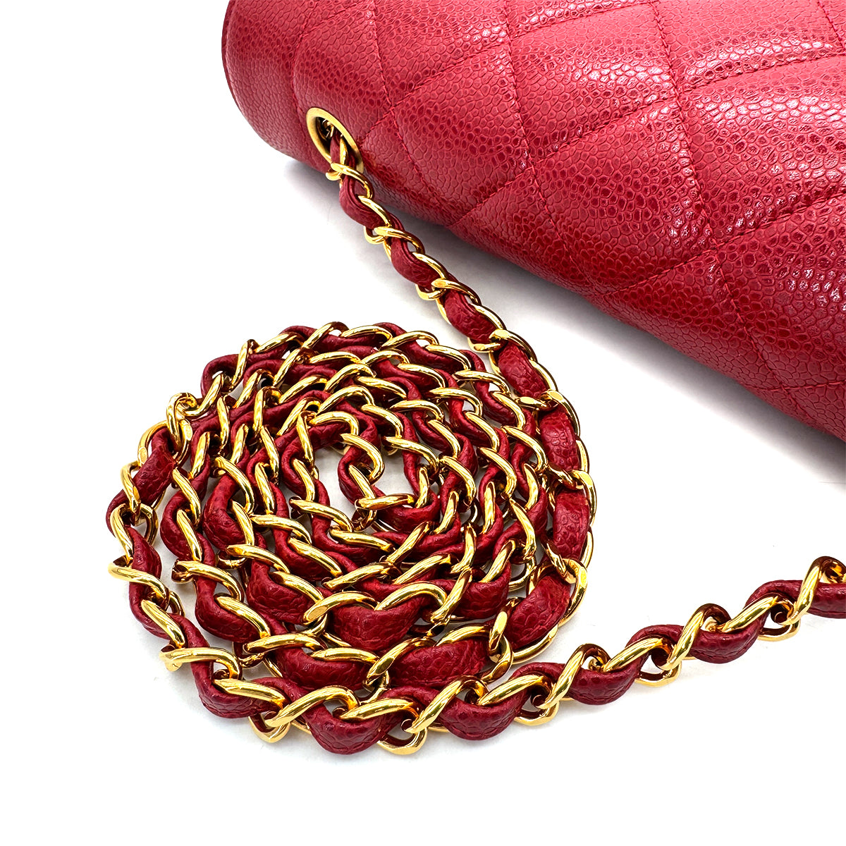 CHANEL VINTAGE DIANA MEDIUM CHAIN SHOULDER BAG RED CAVIAR SKIN 90293549