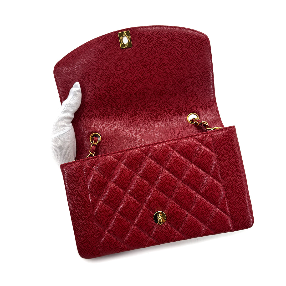 CHANEL VINTAGE DIANA MEDIUM CHAIN SHOULDER BAG RED CAVIAR SKIN 90293549