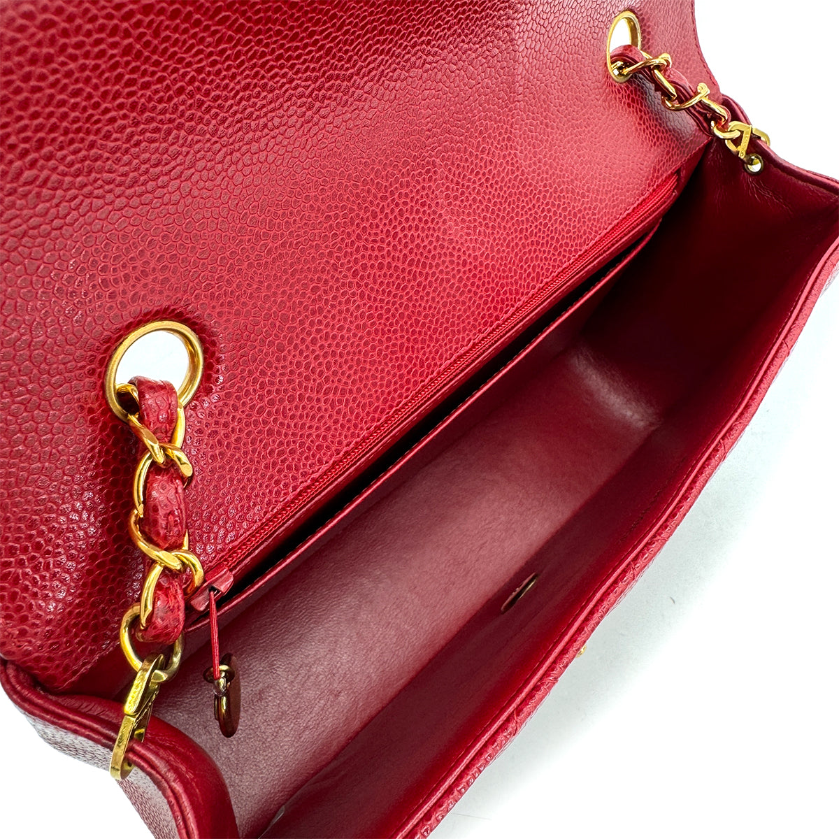 CHANEL VINTAGE DIANA MEDIUM CHAIN SHOULDER BAG RED CAVIAR SKIN 90293549