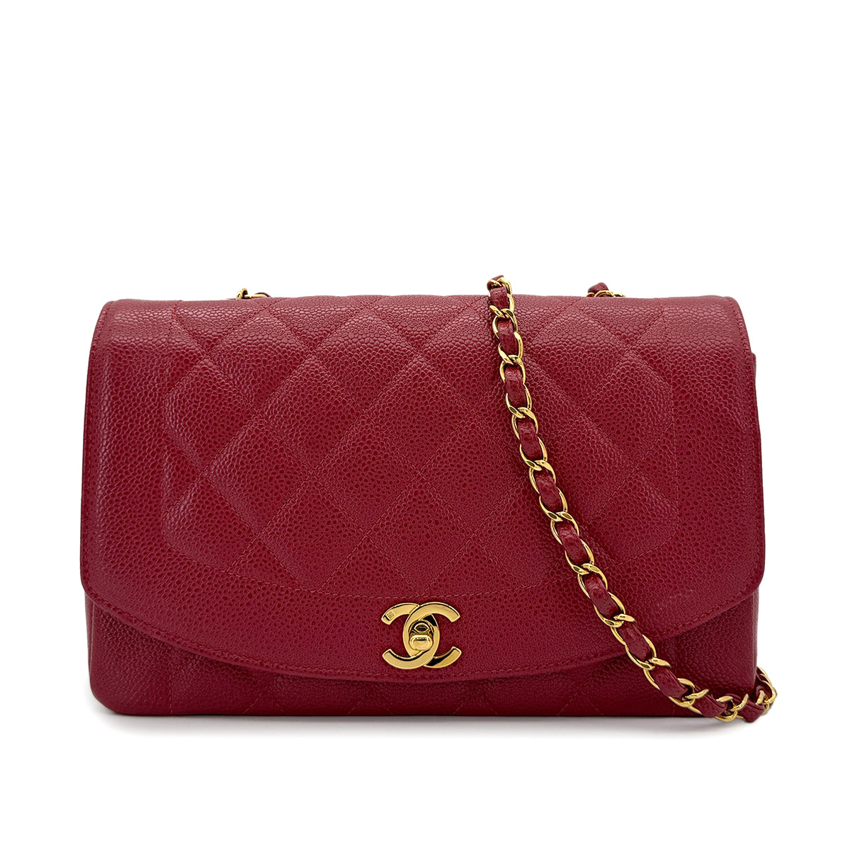 CHANEL VINTAGE DIANA MEDIUM CHAIN SHOULDER BAG RED CAVIAR SKIN 90293550