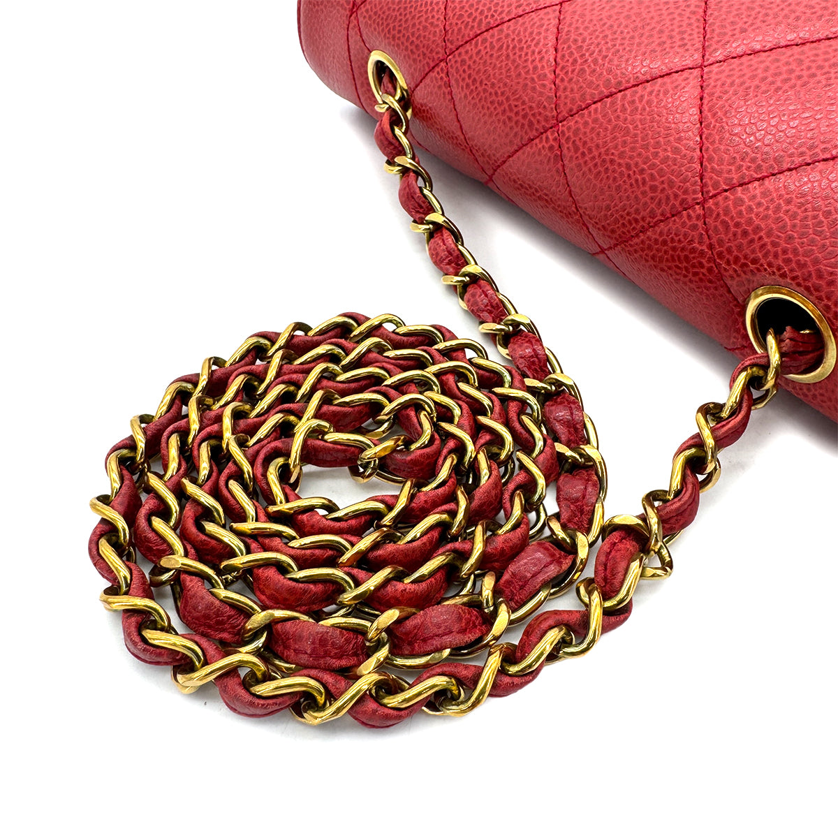 CHANEL VINTAGE DIANA MEDIUM CHAIN SHOULDER BAG RED CAVIAR SKIN 90293550