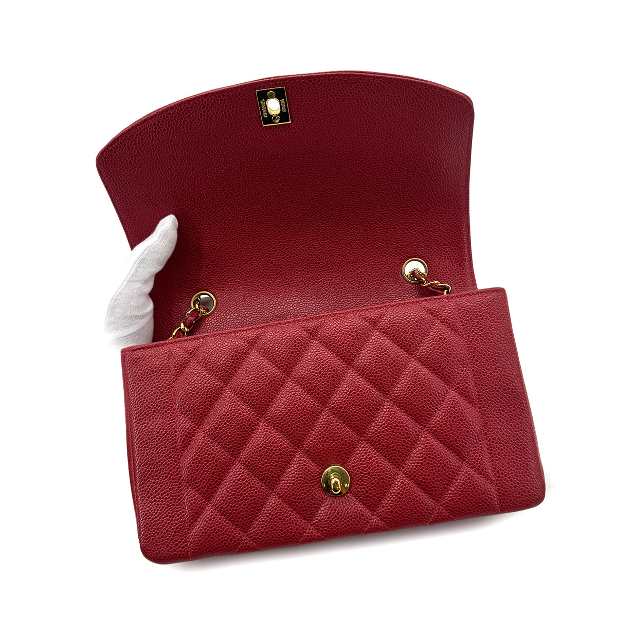 CHANEL VINTAGE DIANA MEDIUM CHAIN SHOULDER BAG RED CAVIAR SKIN 90293550
