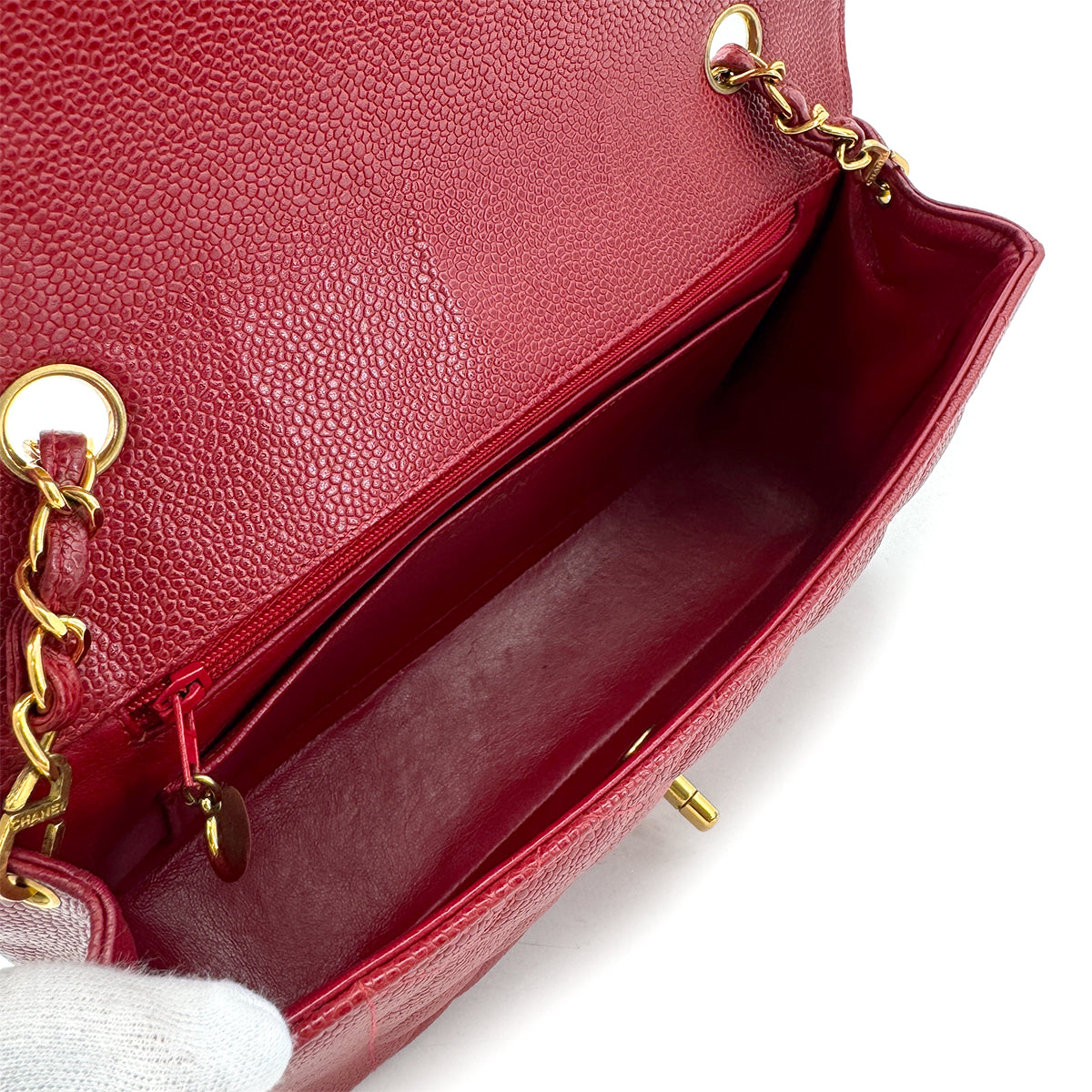 CHANEL VINTAGE DIANA MEDIUM CHAIN SHOULDER BAG RED CAVIAR SKIN 90293550