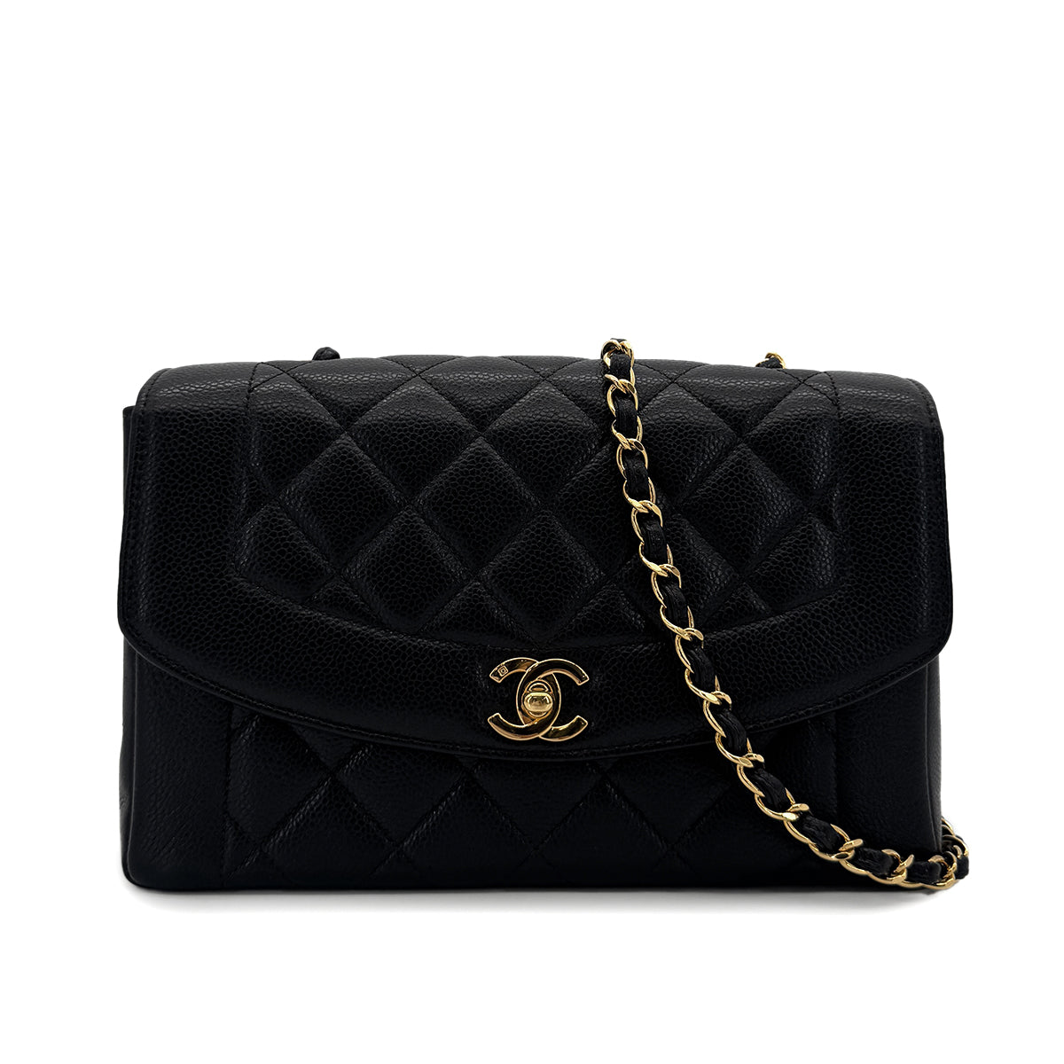 CHANEL VINTAGE MATELASSE CHAIN SHOULDER BAG BLACK CAVIAR SKIN 90293553