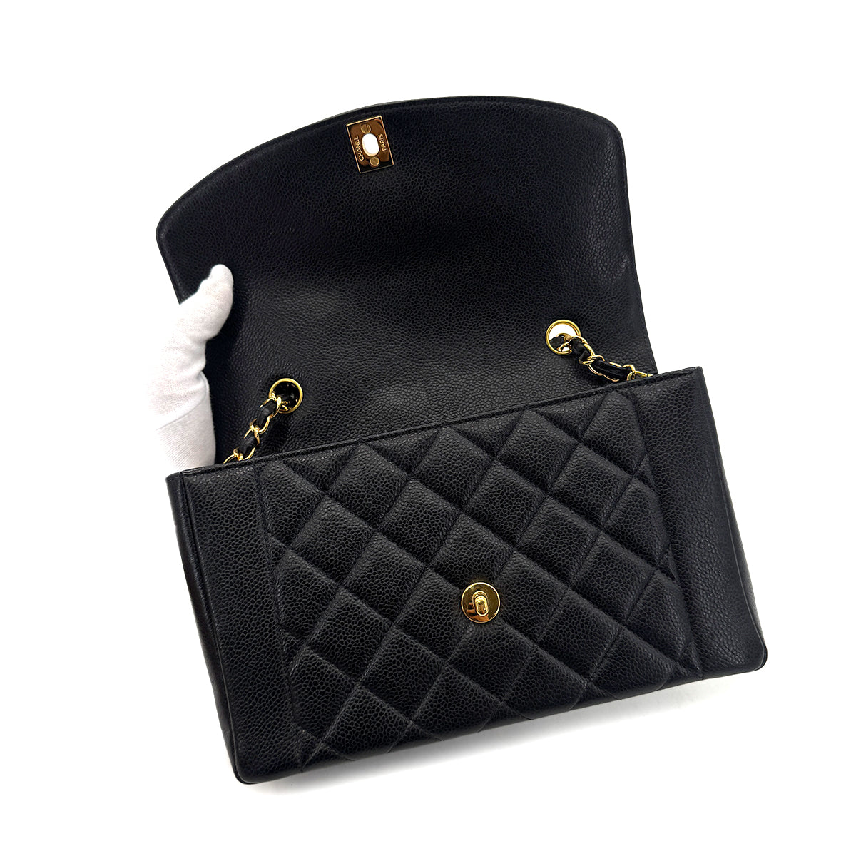CHANEL VINTAGE MATELASSE CHAIN SHOULDER BAG BLACK CAVIAR SKIN 90293553
