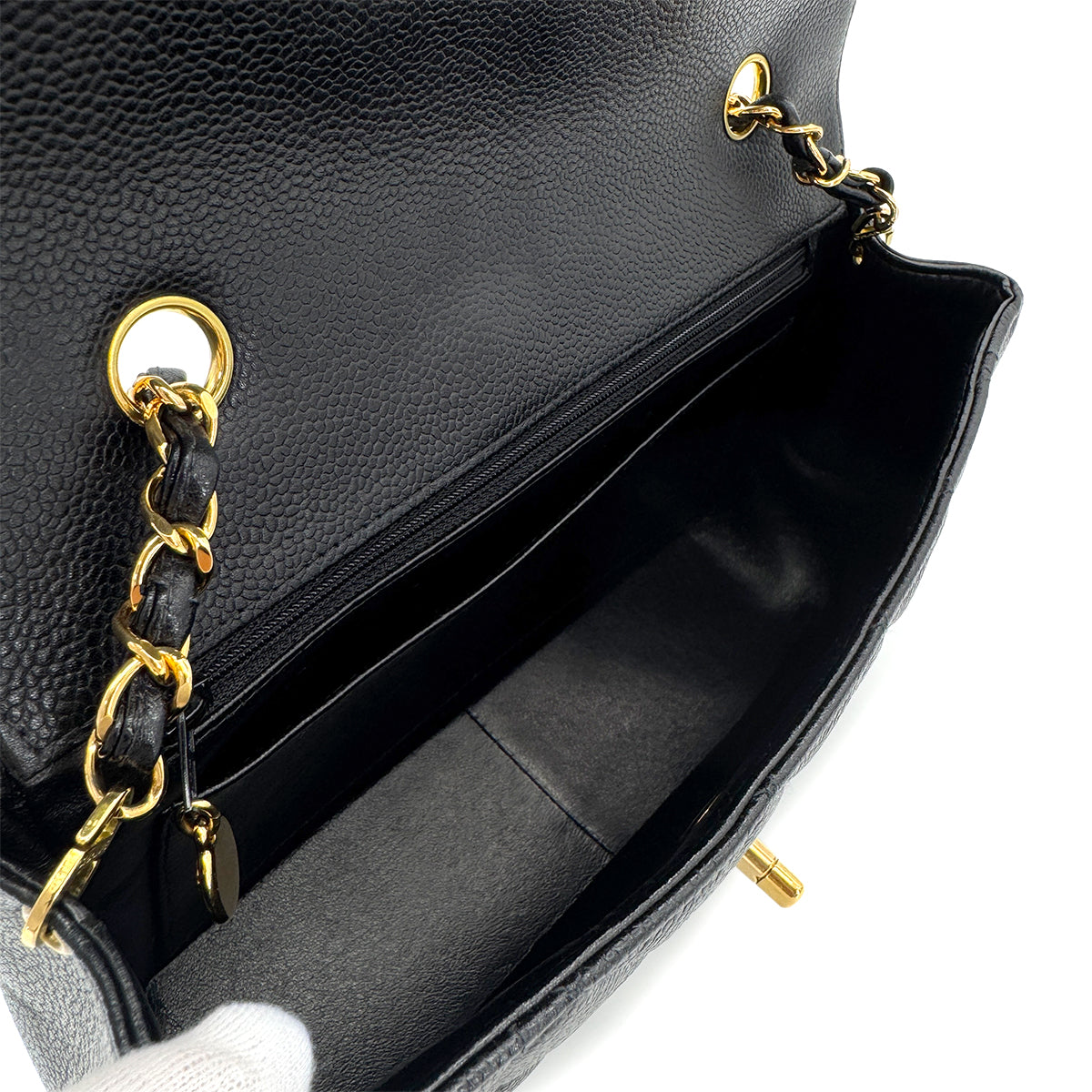 CHANEL VINTAGE MATELASSE CHAIN SHOULDER BAG BLACK CAVIAR SKIN 90293553