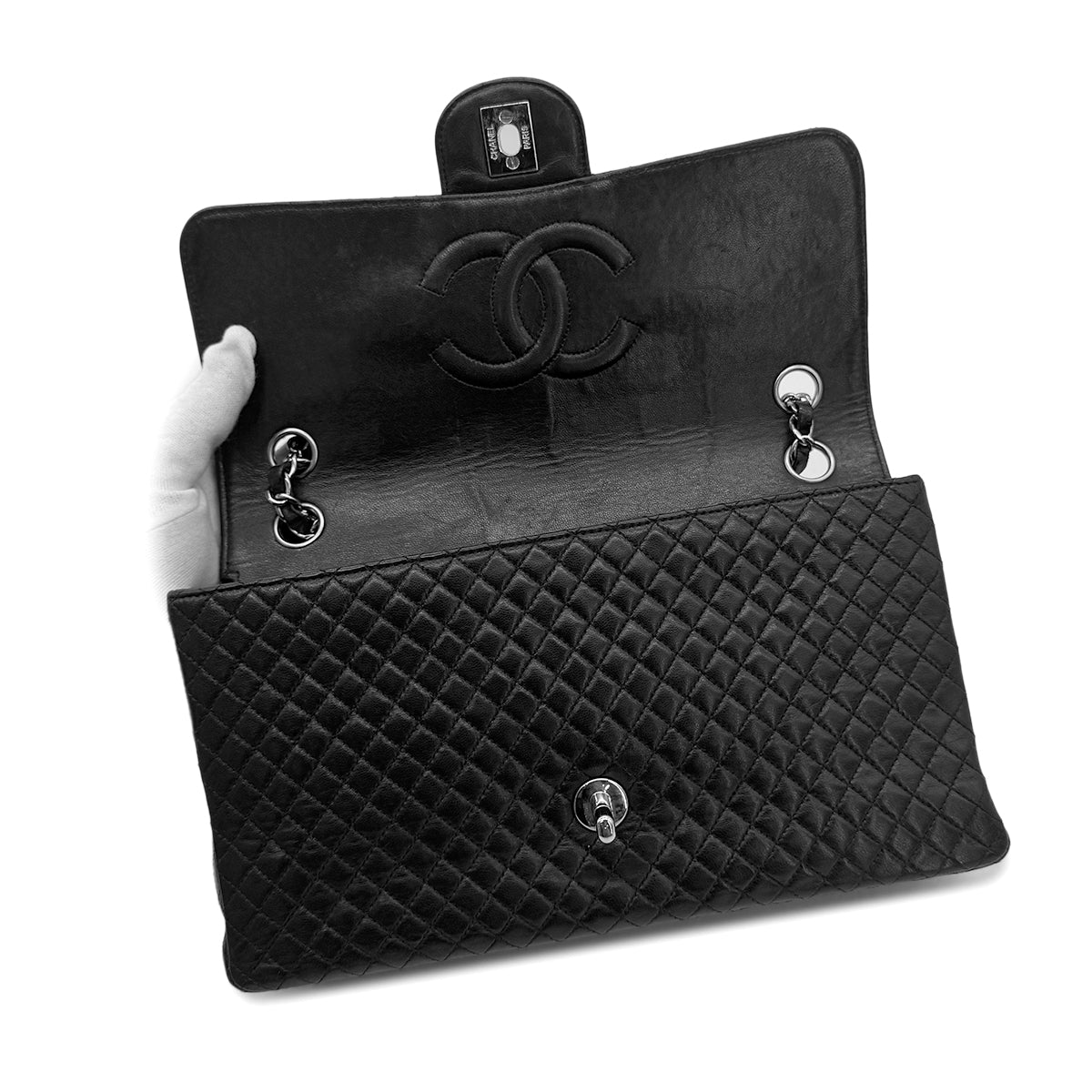 CHANEL VINTAGE MATELASSE CHAIN SHOULDER BAG BLACK LAMB SKIN 90293555