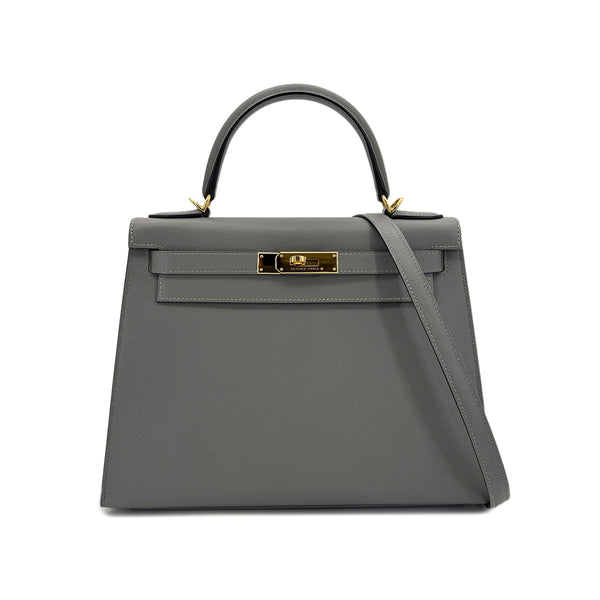 HERMES KELLY 28 SELLIER GRIS MEYER VEAU MADAME HAND SHOULDER BAG W GHW 90294137 - PURPOSE