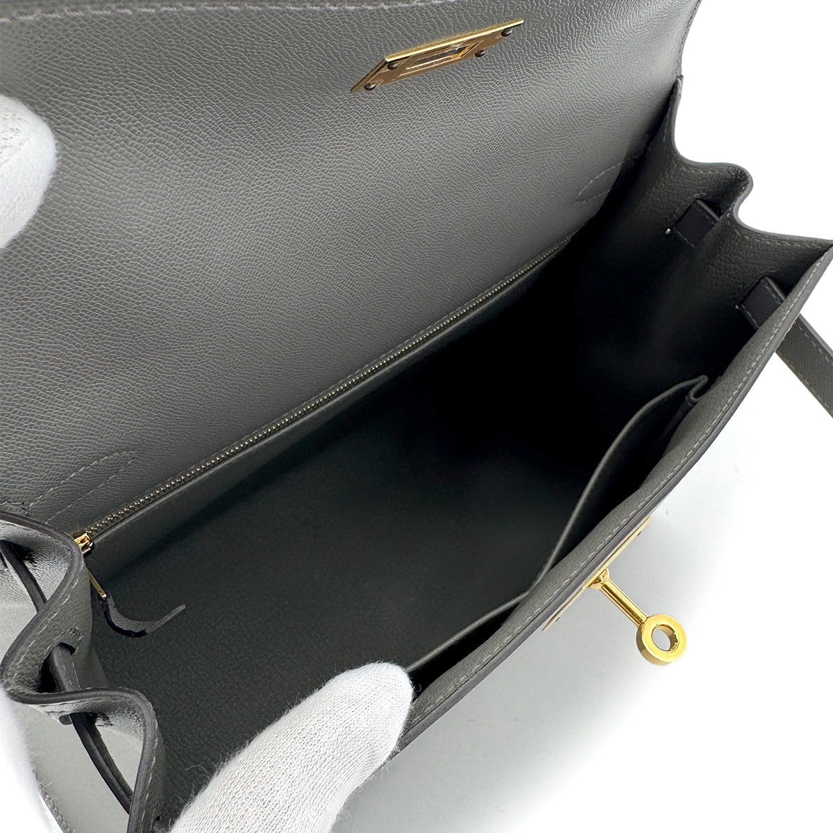HERMES KELLY 28 SELLIER GRIS MEYER VEAU MADAME HAND SHOULDER BAG W GHW 90294137
