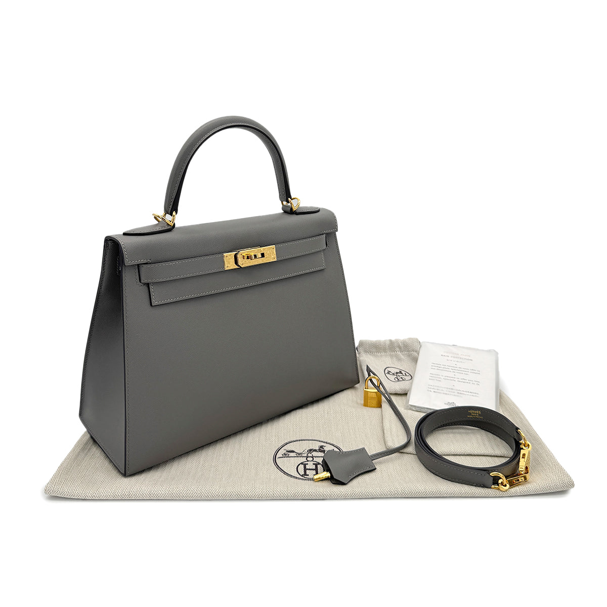 HERMES KELLY 28 SELLIER GRIS MEYER VEAU MADAME HAND SHOULDER BAG W GHW 90294137