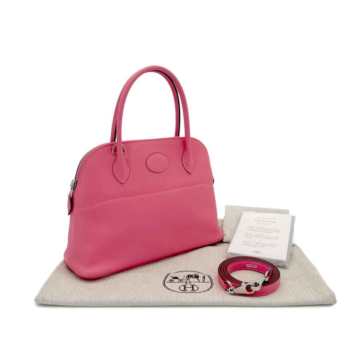 HERMES BOLIDE 27 ROSE AZALEE VEAU SWIFT HAND SHOULDER BAG D 90294140