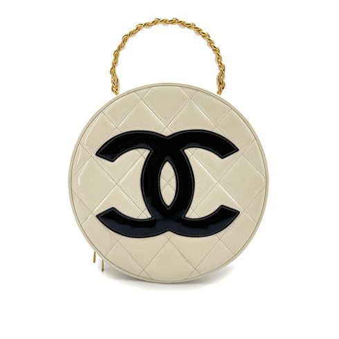 CHANEL VINTAGE ROUND VANITY HAND BAG WHITE ENAMEL 90294141 - PURPOSE