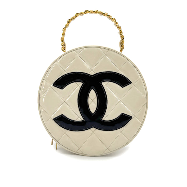 CHANEL VINTAGE ROUND VANITY HAND BAG WHITE ENAMEL 90294141