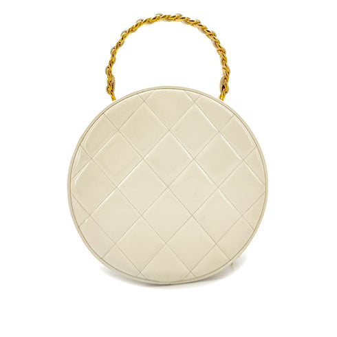 CHANEL VINTAGE ROUND VANITY HAND BAG WHITE ENAMEL 90294141 - PURPOSE