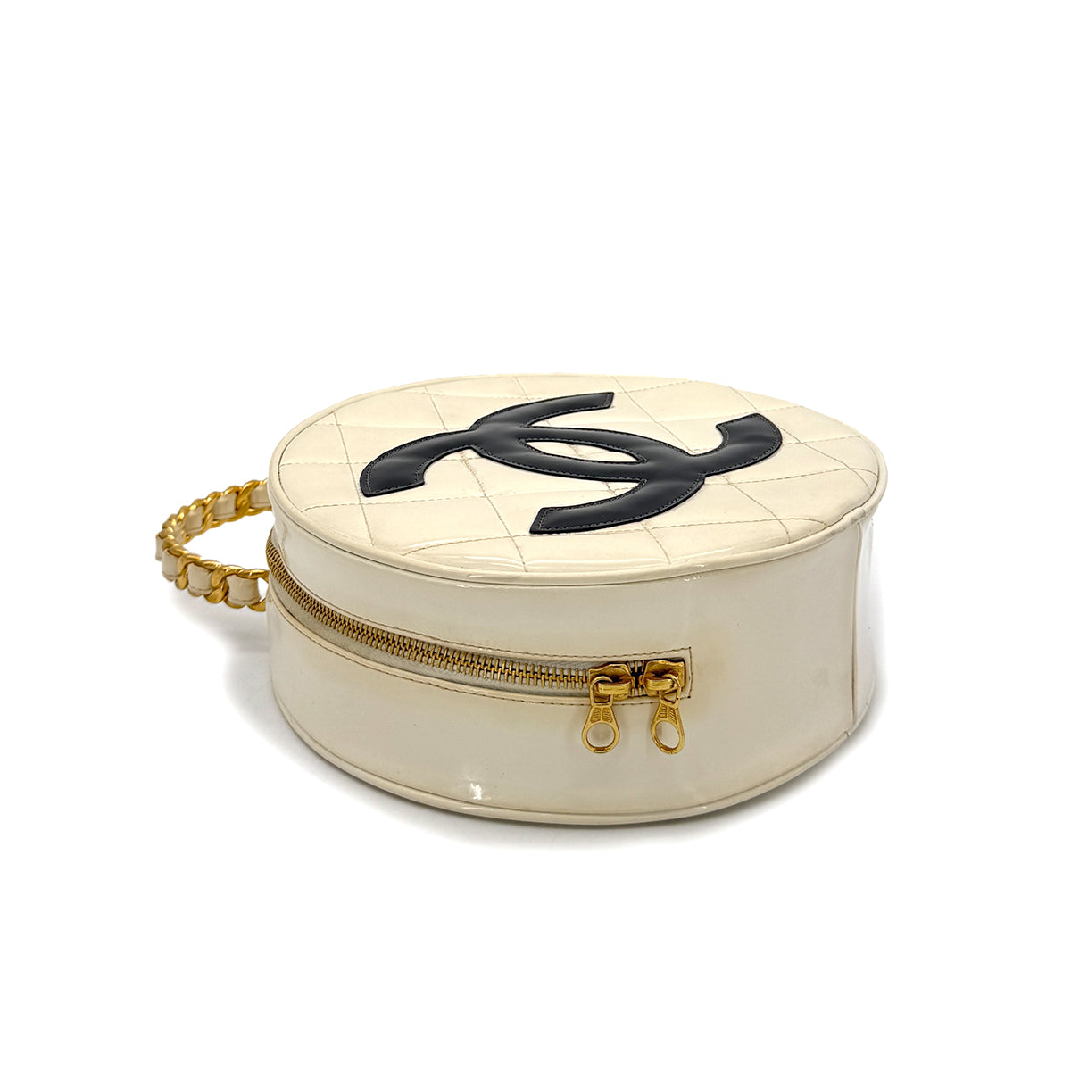 CHANEL VINTAGE ROUND VANITY HAND BAG WHITE ENAMEL 90294141
