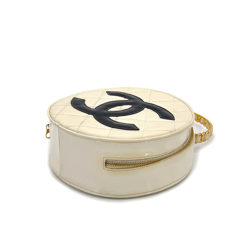 CHANEL VINTAGE ROUND VANITY HAND BAG WHITE ENAMEL 90294141 - PURPOSE