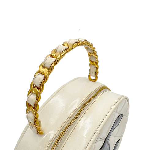 CHANEL VINTAGE ROUND VANITY HAND BAG WHITE ENAMEL 90294141 - PURPOSE